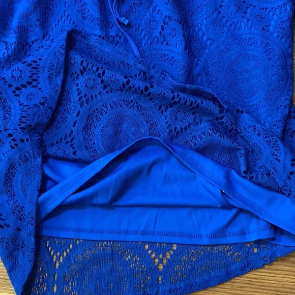 Tacera women’s crochet layer bell sleeve boho lace electric blue top, loose 1X - Picture 13 of 13